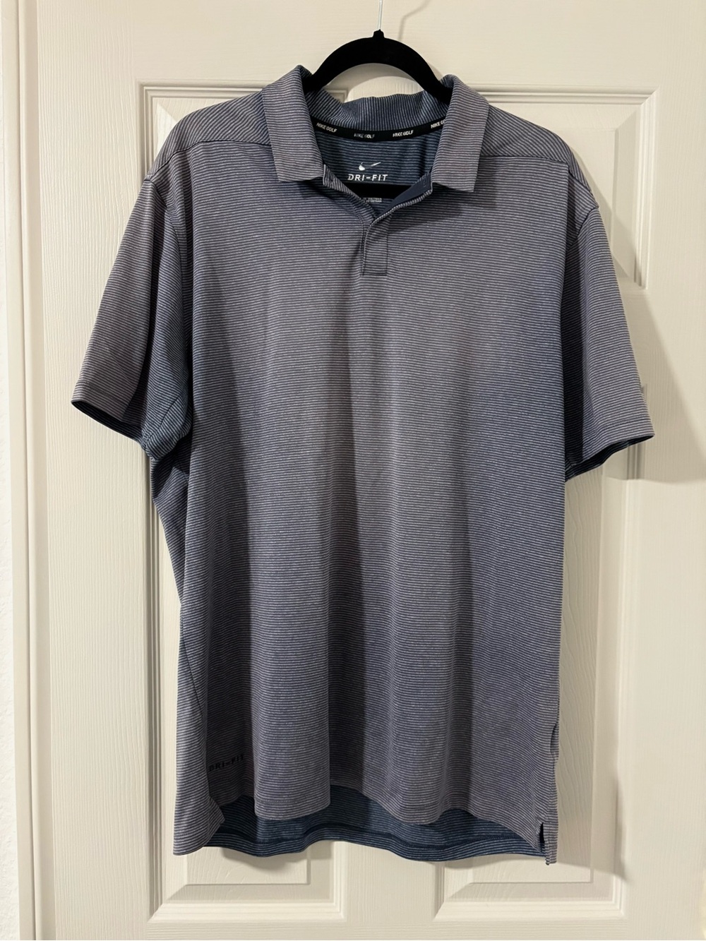 Men’s Nike Dri-Fit Golf Polo Short Sleeve Shirt Stripes Blue Gray Large
